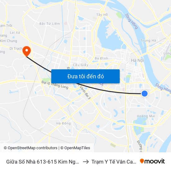 Giữa Số Nhà 613-615 Kim Ngưu to Trạm Y Tế Vân Canh map