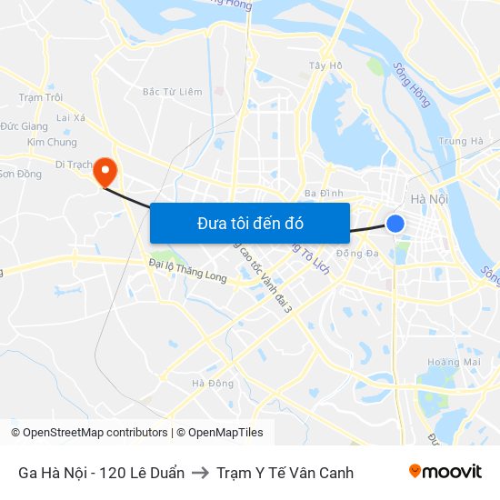 Ga Hà Nội - 120 Lê Duẩn to Trạm Y Tế Vân Canh map