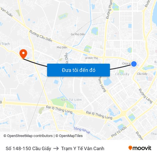 Số 148-150 Cầu Giấy to Trạm Y Tế Vân Canh map