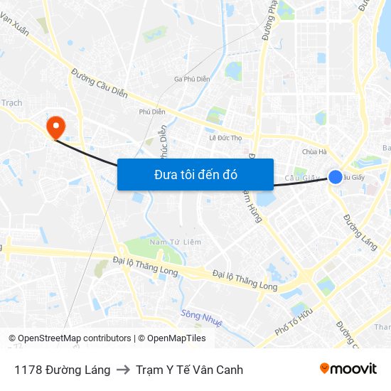 1178 Đường Láng to Trạm Y Tế Vân Canh map