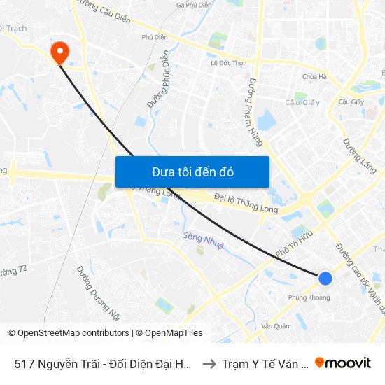 517 Nguyễn Trãi - Đối Diện Đại Học Hà Nội to Trạm Y Tế Vân Canh map