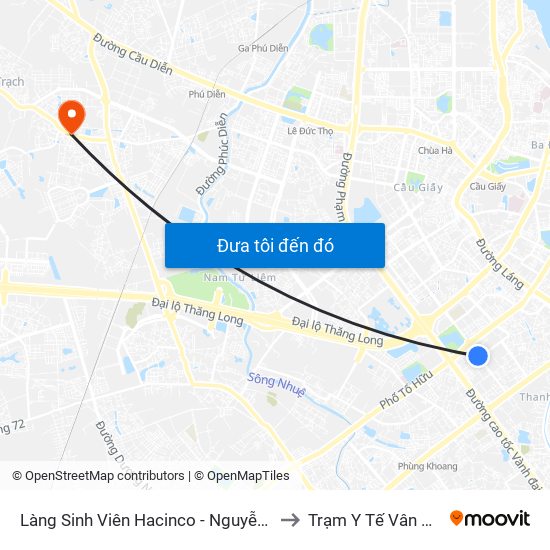 Làng Sinh Viên Hacinco - Nguyễn Tuân to Trạm Y Tế Vân Canh map