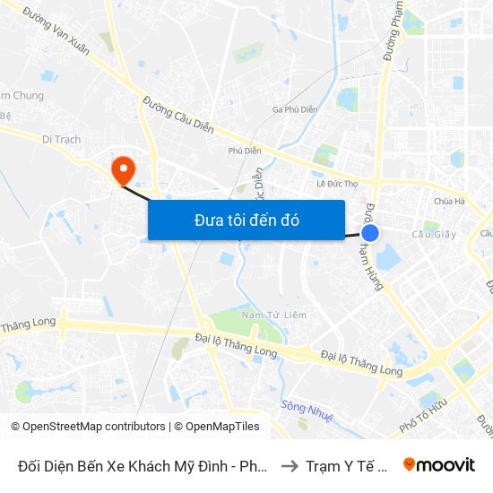 Đối Diện Bến Xe Khách Mỹ Đình - Phạm Hùng (Cột Trước) to Trạm Y Tế Vân Canh map