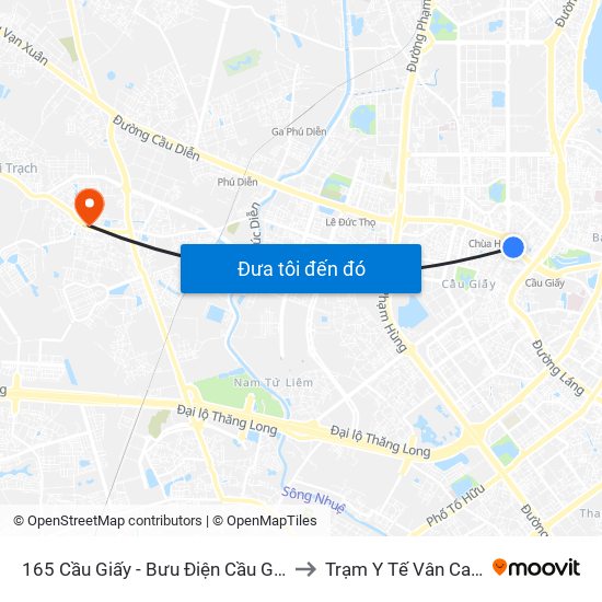 165 Cầu Giấy - Bưu Điện Cầu Giấy to Trạm Y Tế Vân Canh map