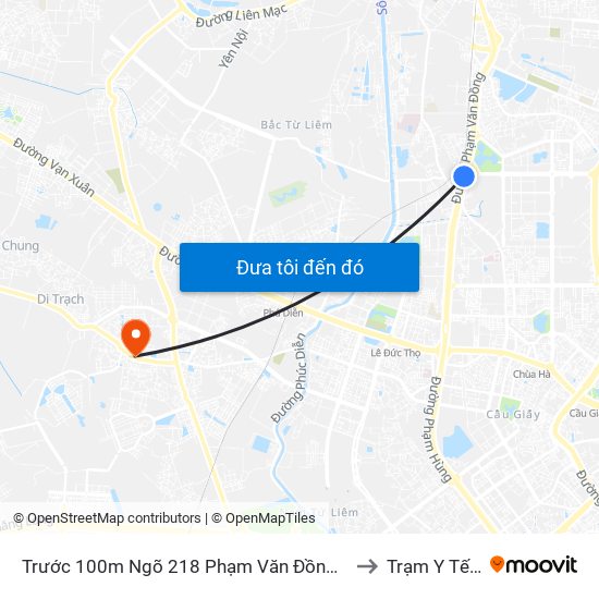 Trước 100m Ngõ 218 Phạm Văn Đồng (Đối Diện Công Viên Hòa Bình) to Trạm Y Tế Vân Canh map