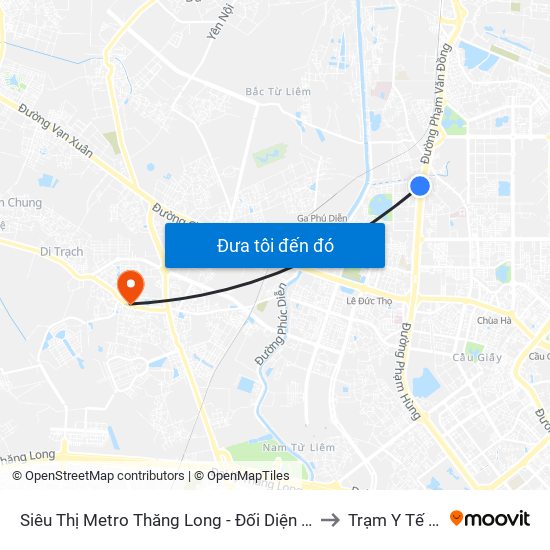 Siêu Thị Metro Thăng Long - Đối Diện Ngõ 599 Phạm Văn Đồng to Trạm Y Tế Vân Canh map