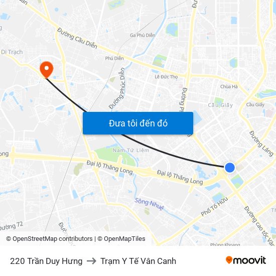 220 Trần Duy Hưng to Trạm Y Tế Vân Canh map