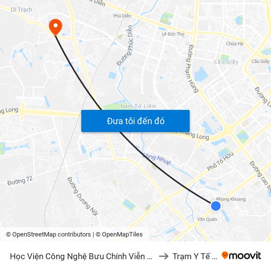 Học Viện Công Nghệ Bưu Chính Viễn Thông - Trần Phú (Hà Đông) to Trạm Y Tế Vân Canh map