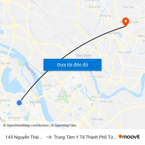 145 Nguyễn Thái Học to Trung Tâm Y Tế Thành Phố Từ Sơn map