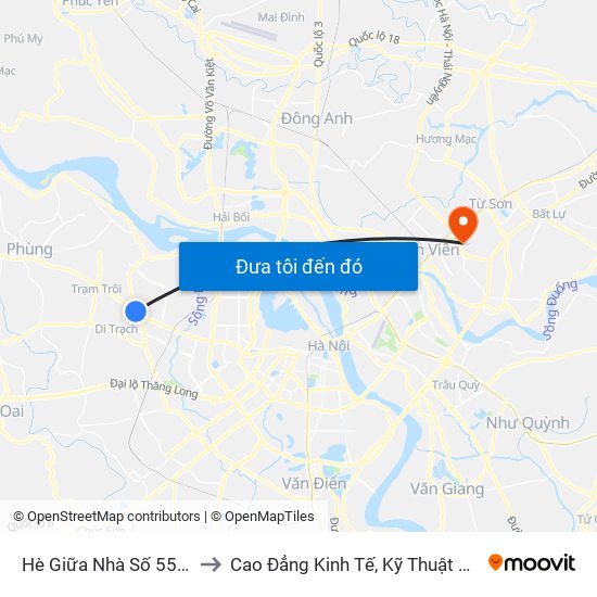 Hè Giữa Nhà Số 55-57 Phố Nhổn to Cao Đẳng Kinh Tế, Kỹ Thuật Và Thủy Sản (Khu 2) map