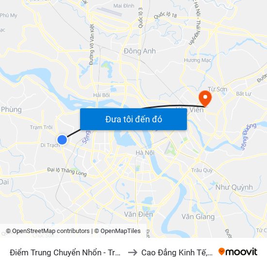 Điểm Trung Chuyển Nhổn - Trường Đại Học Công Nghiệp Hà Nội - Đường 32 to Cao Đẳng Kinh Tế, Kỹ Thuật Và Thủy Sản (Khu 2) map