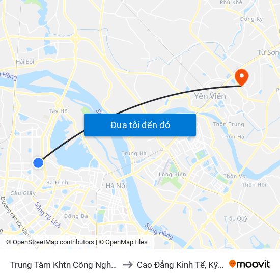Trung Tâm Khtn Công Nghệ Quốc Gia - 18 Hoàng Quốc Việt to Cao Đẳng Kinh Tế, Kỹ Thuật Và Thủy Sản (Khu 2) map