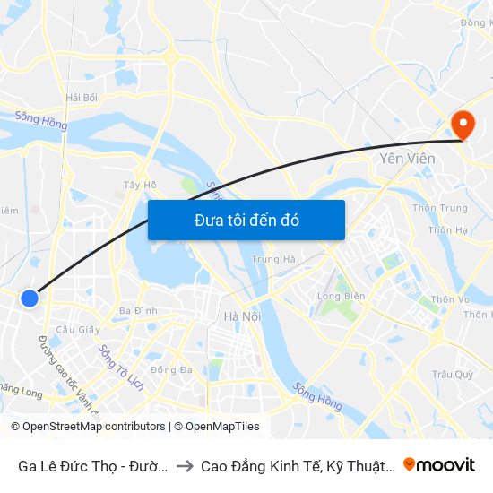 Ga Lê Đức Thọ - Đường Hồ Tùng Mậu to Cao Đẳng Kinh Tế, Kỹ Thuật Và Thủy Sản (Khu 2) map