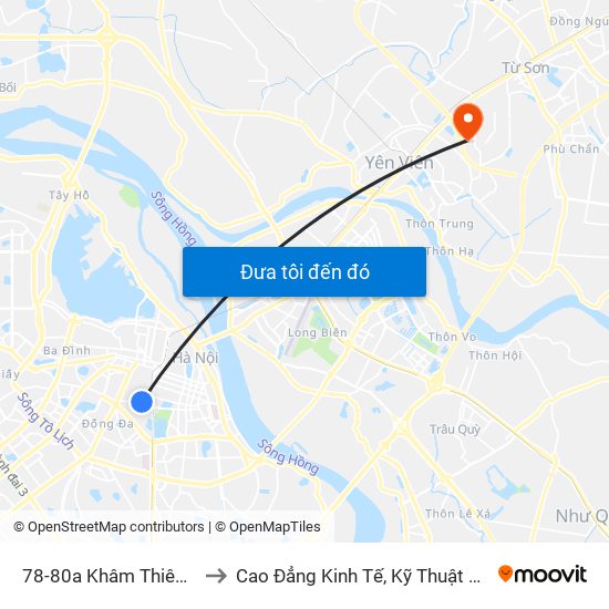 78-80a Khâm Thiên (Đối Diện 71) to Cao Đẳng Kinh Tế, Kỹ Thuật Và Thủy Sản (Khu 2) map