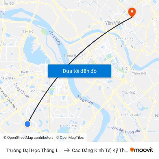 Trường Đại Học Thăng Long - Nghiêm Xuân Yêm to Cao Đẳng Kinh Tế, Kỹ Thuật Và Thủy Sản (Khu 2) map