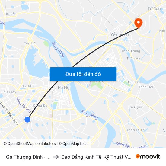 Ga Thượng Đình - Nguyễn Trãi to Cao Đẳng Kinh Tế, Kỹ Thuật Và Thủy Sản (Khu 2) map