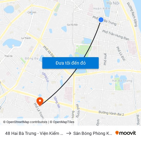 48 Hai Bà Trưng - Viện Kiểm Nghiệm Thuốc Trung Ương to Sân Bóng Phòng Không - Không Quân map