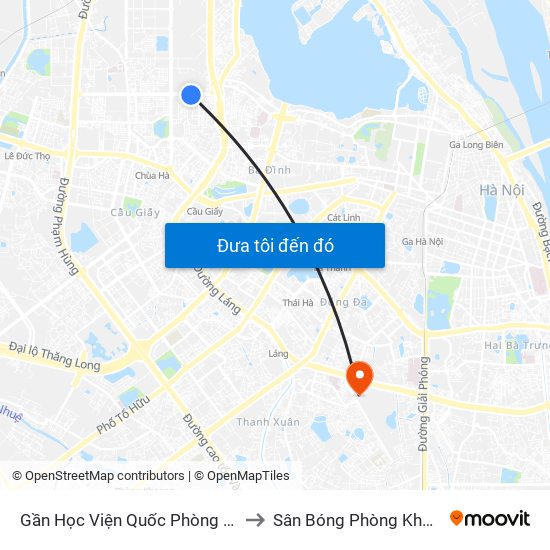 Gần Học Viện Quốc Phòng - 91 Hoàng Quốc Việt to Sân Bóng Phòng Không - Không Quân map