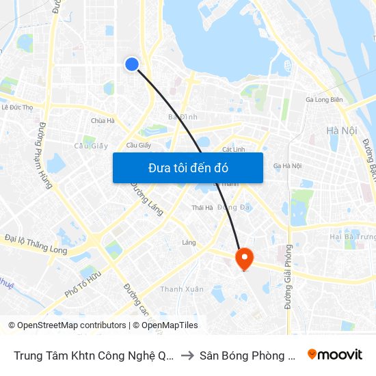 Trung Tâm Khtn Công Nghệ Quốc Gia - 18 Hoàng Quốc Việt to Sân Bóng Phòng Không - Không Quân map