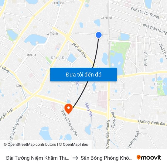 Đài Tưởng Niệm Khâm Thiên - 45 Khâm Thiên to Sân Bóng Phòng Không - Không Quân map