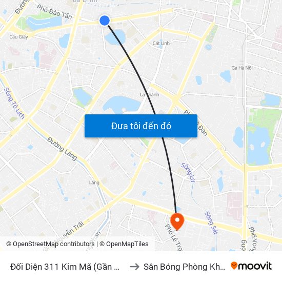 Đối Diện 311 Kim Mã (Gần Ngã 4 Kim Mã - Vạn Bảo) to Sân Bóng Phòng Không - Không Quân map