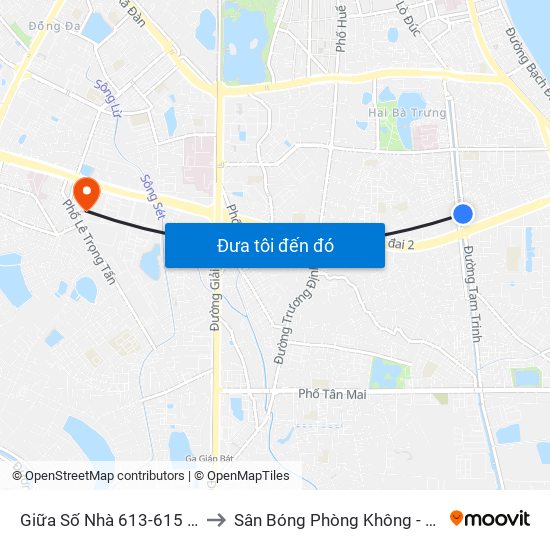 Giữa Số Nhà 613-615 Kim Ngưu to Sân Bóng Phòng Không - Không Quân map