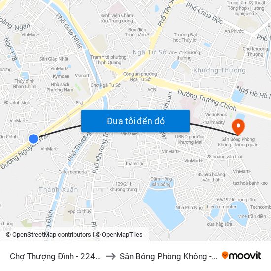 Chợ Thượng Đình - 224 Nguyễn Trãi to Sân Bóng Phòng Không - Không Quân map