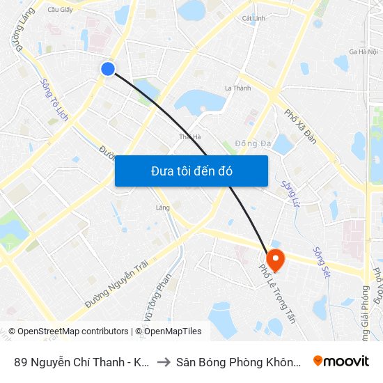 89 Nguyễn Chí Thanh - Ktx Đại Học Luật to Sân Bóng Phòng Không - Không Quân map