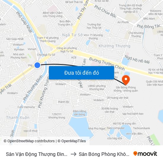 Sân Vận Động Thượng Đình - 129 Nguyễn Trãi to Sân Bóng Phòng Không - Không Quân map