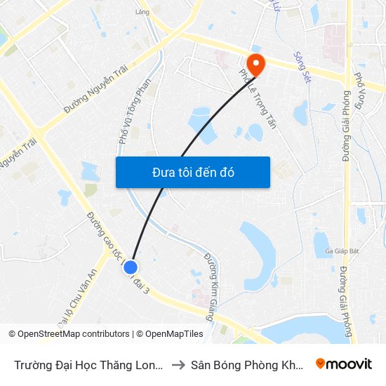 Trường Đại Học Thăng Long - Nghiêm Xuân Yêm to Sân Bóng Phòng Không - Không Quân map