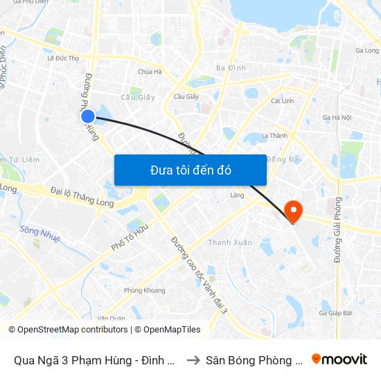 Qua Ngã 3 Phạm Hùng - Đình Thôn (Hướng Đi Phạm Văn Đồng) to Sân Bóng Phòng Không - Không Quân map