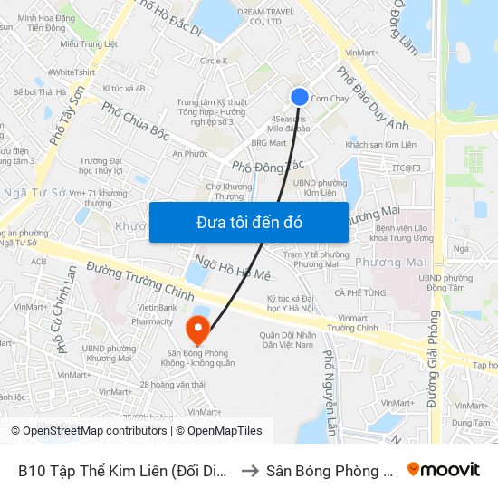 B10 Tập Thể Kim Liên (Đối Diện Ngõ 46b Phạm Ngọc Thạch) to Sân Bóng Phòng Không - Không Quân map