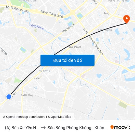 (A) Bến Xe Yên Nghĩa to Sân Bóng Phòng Không - Không Quân map