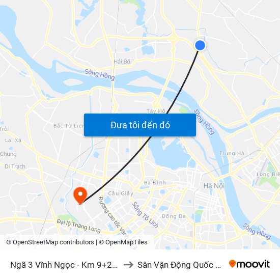 Ngã 3 Vĩnh Ngọc - Km 9+230 Quốc Lộ 3 to Sân Vận Động Quốc Gia Mỹ Đình map