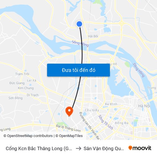 Cổng Kcn Bắc Thăng Long (Gần Cầu Vượt Bộ Hành) to Sân Vận Động Quốc Gia Mỹ Đình map