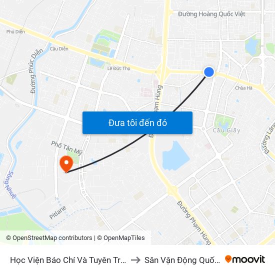 Học Viện Báo Chí Và Tuyên Truyền - 36 Xuân Thủy to Sân Vận Động Quốc Gia Mỹ Đình map