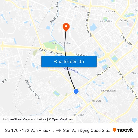 Số 170 - 172 Vạn Phúc - Hà Đông to Sân Vận Động Quốc Gia Mỹ Đình map