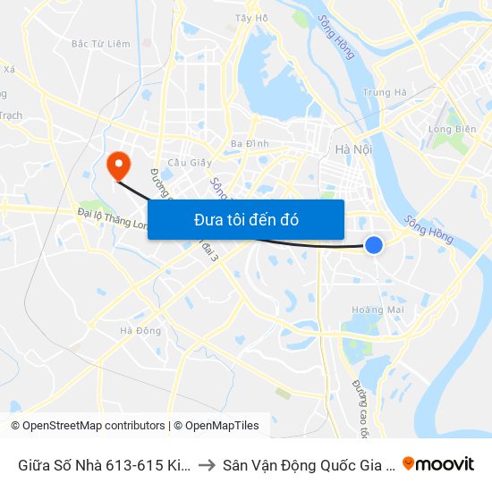 Giữa Số Nhà 613-615 Kim Ngưu to Sân Vận Động Quốc Gia Mỹ Đình map