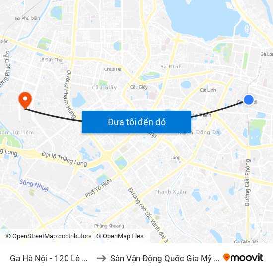 Ga Hà Nội - 120 Lê Duẩn to Sân Vận Động Quốc Gia Mỹ Đình map