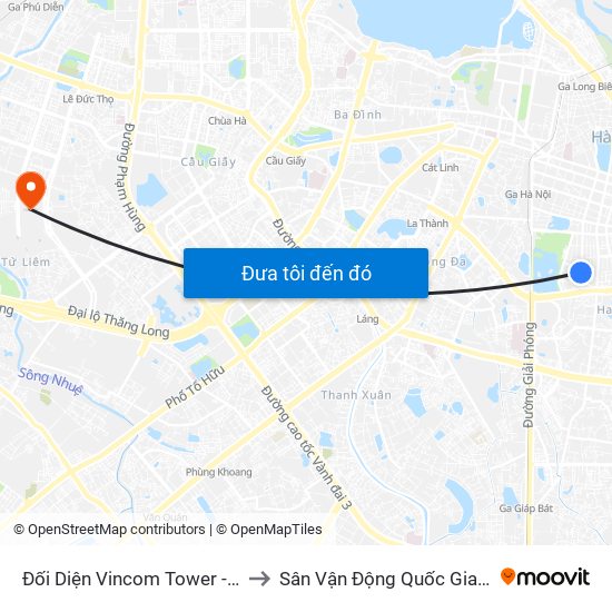 Đối Diện Vincom Tower - Bà Triệu to Sân Vận Động Quốc Gia Mỹ Đình map