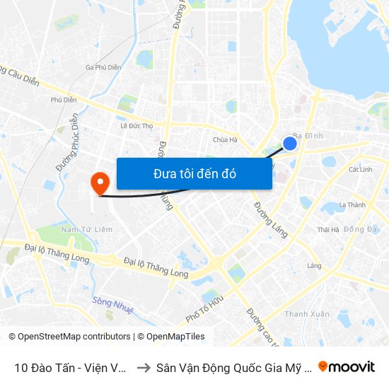 10 Đào Tấn - Viện Vật Lý to Sân Vận Động Quốc Gia Mỹ Đình map