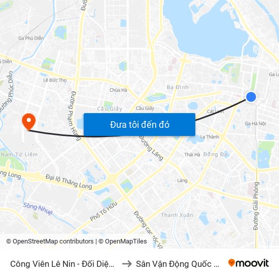 Công Viên Lê Nin - Đối Diện 35 Trần Phú to Sân Vận Động Quốc Gia Mỹ Đình map