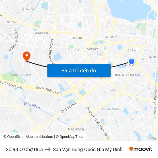 Số 94 Ô Chợ Dừa to Sân Vận Động Quốc Gia Mỹ Đình map