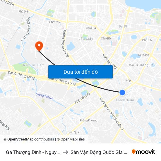 Ga Thượng Đình - Nguyễn Trãi to Sân Vận Động Quốc Gia Mỹ Đình map
