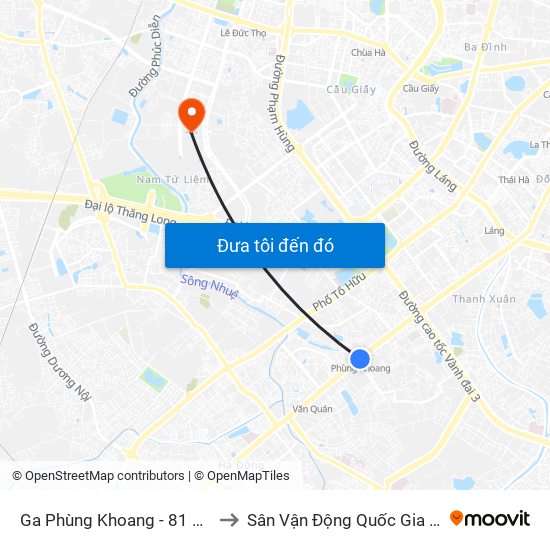 Ga Phùng Khoang - 81 Trần Phú to Sân Vận Động Quốc Gia Mỹ Đình map