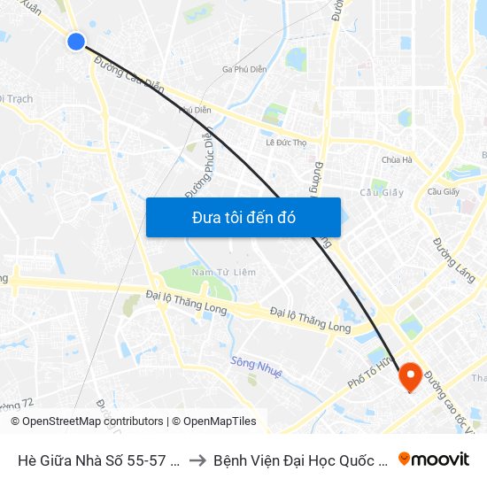 Hè Giữa Nhà Số 55-57 Phố Nhổn to Bệnh Viện Đại Học Quốc Gia Hà Nội map