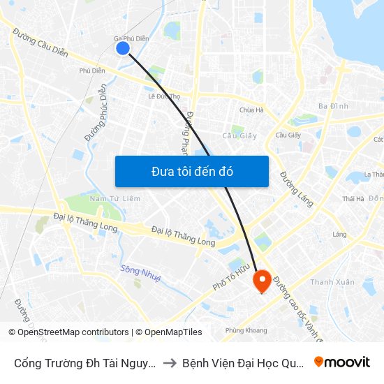 Cổng Trường Đh Tài Nguyên Môi Trường to Bệnh Viện Đại Học Quốc Gia Hà Nội map