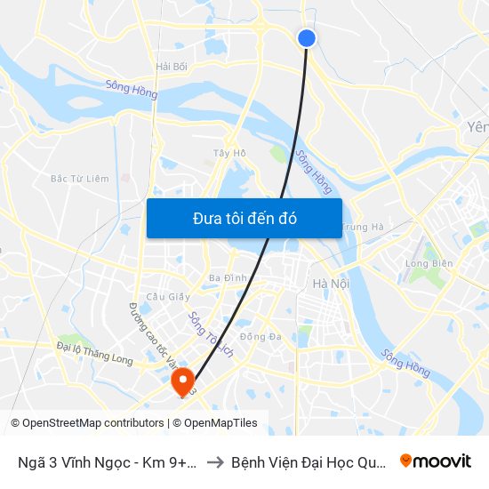 Ngã 3 Vĩnh Ngọc - Km 9+230 Quốc Lộ 3 to Bệnh Viện Đại Học Quốc Gia Hà Nội map