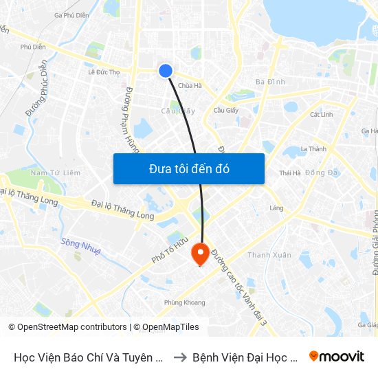 Học Viện Báo Chí Và Tuyên Truyền - 36 Xuân Thủy to Bệnh Viện Đại Học Quốc Gia Hà Nội map