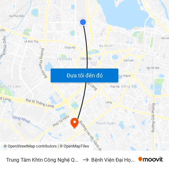 Trung Tâm Khtn Công Nghệ Quốc Gia - 18 Hoàng Quốc Việt to Bệnh Viện Đại Học Quốc Gia Hà Nội map